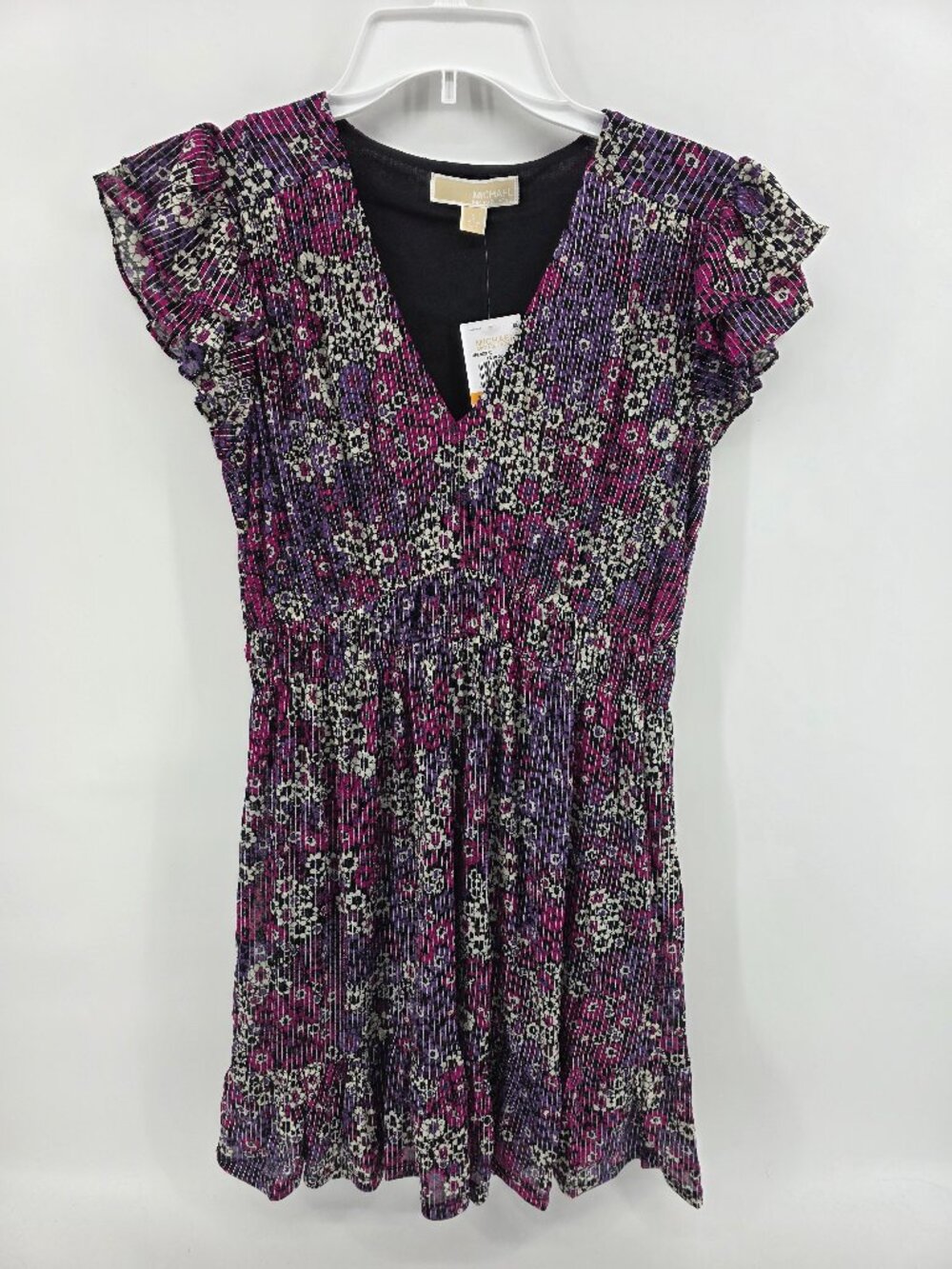 Michael Kors Purple Multicolor Floral Ruffle Sleeve Mini Dress Size S NWT